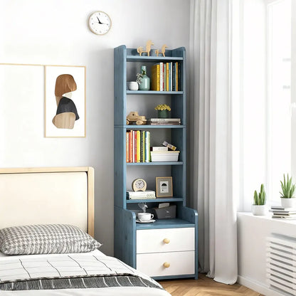 Table de chevet moderne en bois, haute et spacieuse, avec étagères et 2 tiroirs