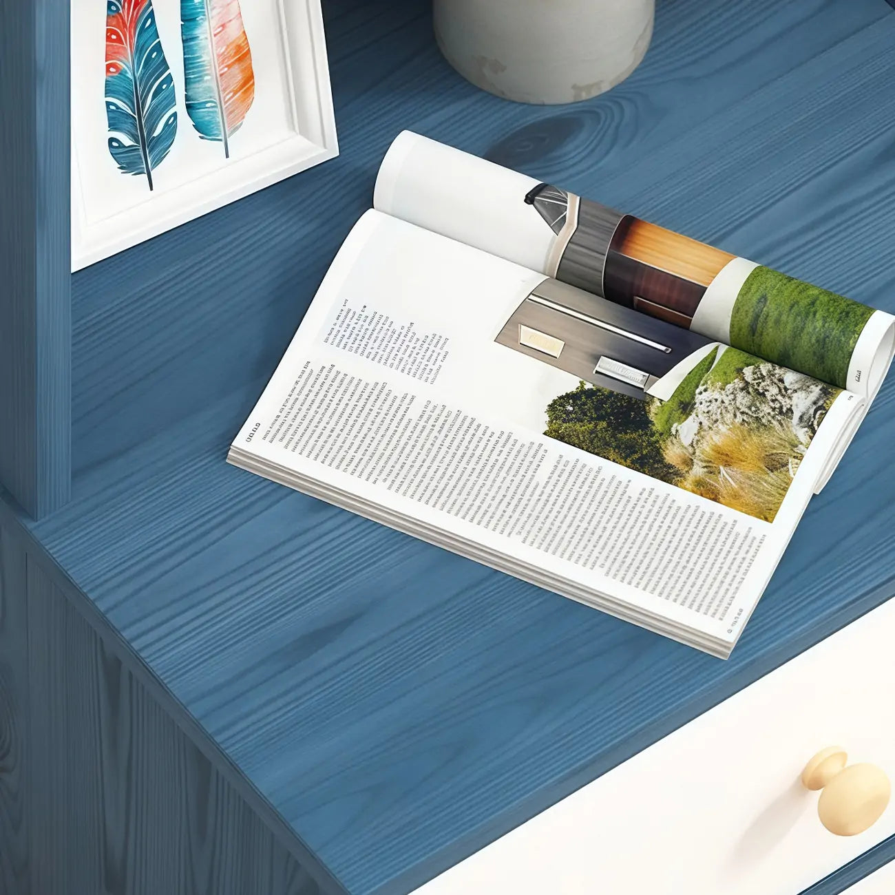 Table de chevet moderne en bois, haute et spacieuse, avec étagères et 2 tiroirs