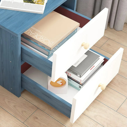 Table de chevet moderne en bois, haute et spacieuse, avec étagères et 2 tiroirs