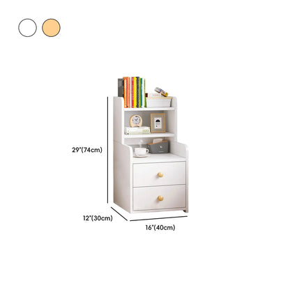 Table de chevet moderne en bois, haute et spacieuse, avec étagères et 2 tiroirs