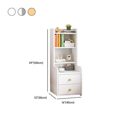 Table de chevet moderne en bois, haute et spacieuse, avec étagères et 2 tiroirs