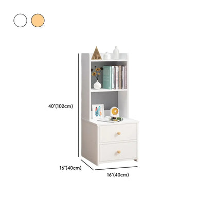 Table de chevet moderne en bois, haute et spacieuse, avec étagères et 2 tiroirs