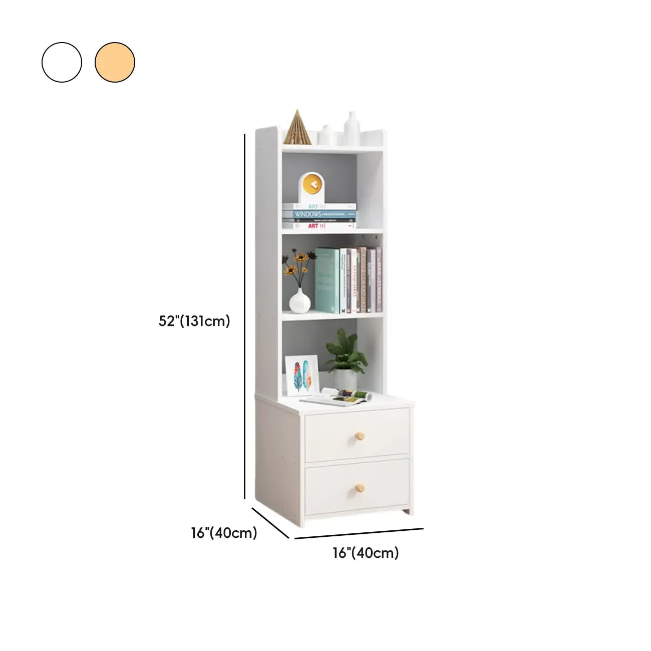 Table de chevet moderne en bois, haute et spacieuse, avec étagères et 2 tiroirs