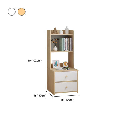 Table de chevet moderne en bois, haute et spacieuse, avec étagères et 2 tiroirs