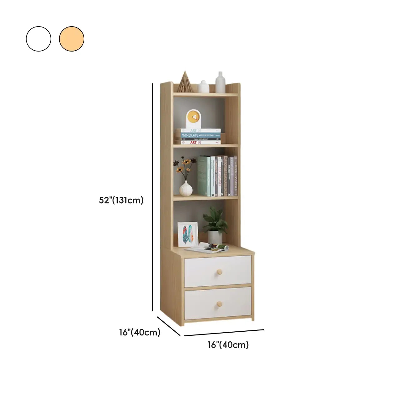 Table de chevet moderne en bois, haute et spacieuse, avec étagères et 2 tiroirs