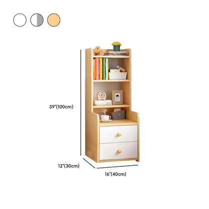 Table de chevet moderne en bois, haute et spacieuse, avec étagères et 2 tiroirs