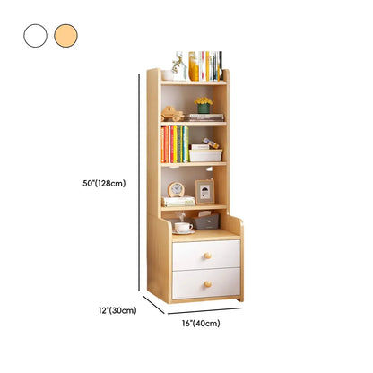 Table de chevet moderne en bois, haute et spacieuse, avec étagères et 2 tiroirs