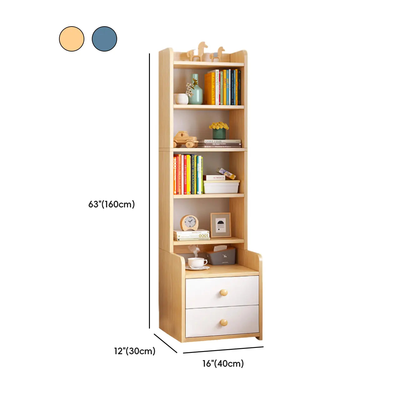 Table de chevet moderne en bois, haute et spacieuse, avec étagères et 2 tiroirs