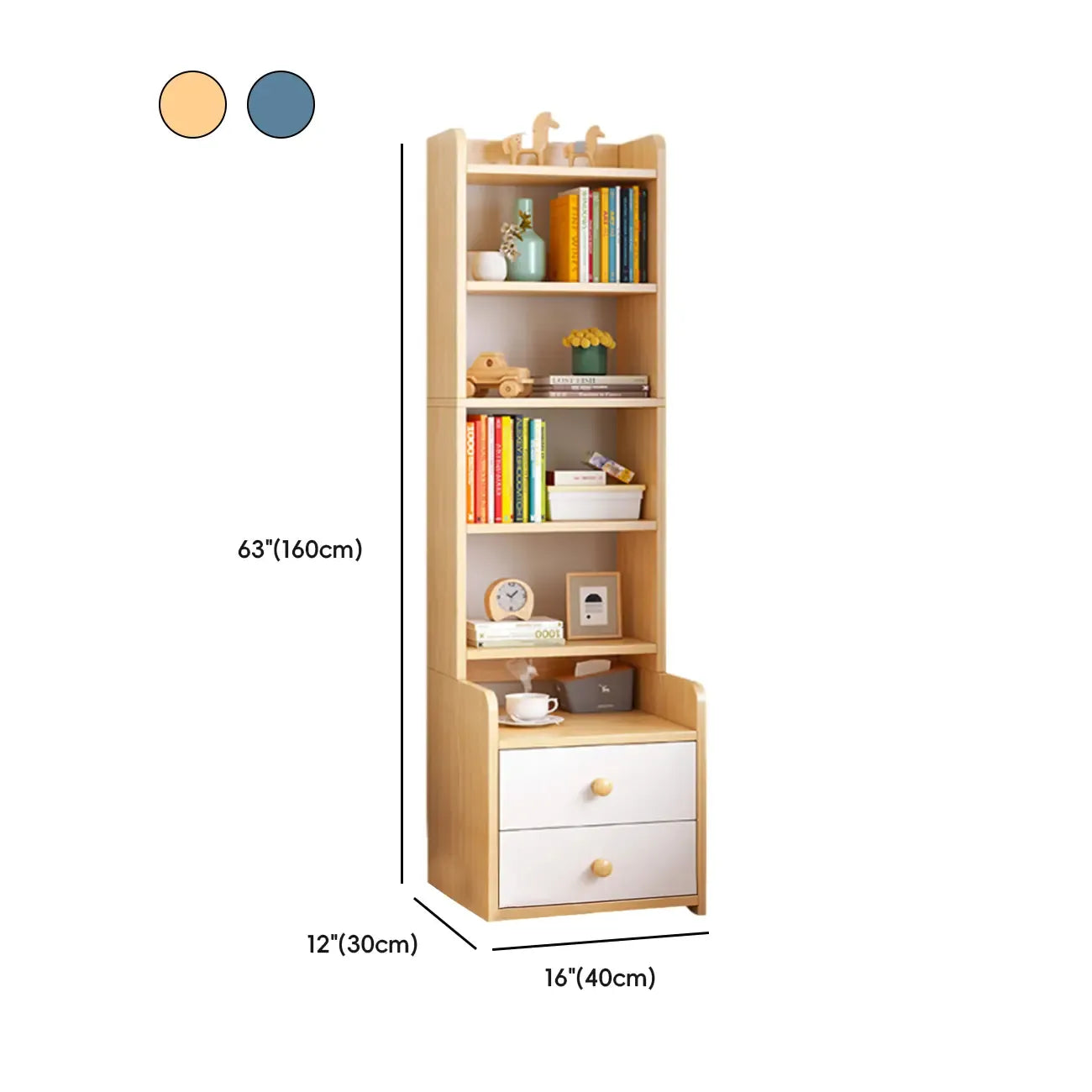 Table de chevet moderne en bois, haute et spacieuse, avec étagères et 2 tiroirs