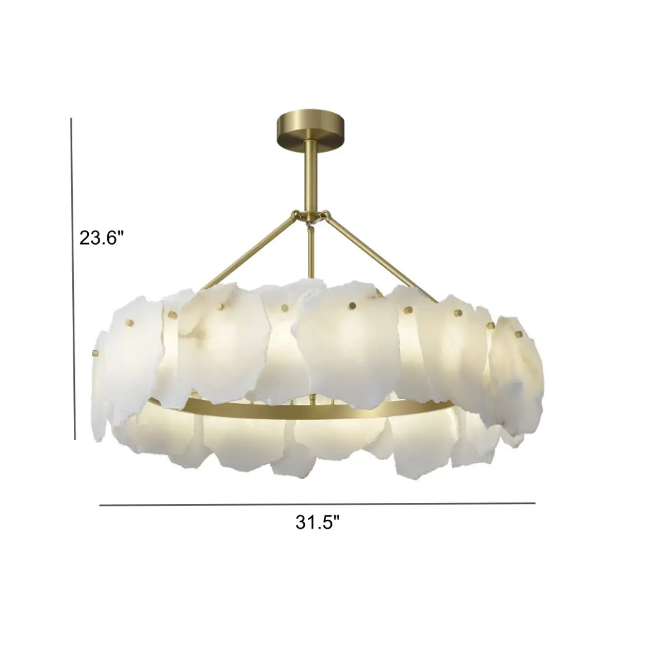 Lustre circulaire en albâtre blanc avec tige de suspension en laiton