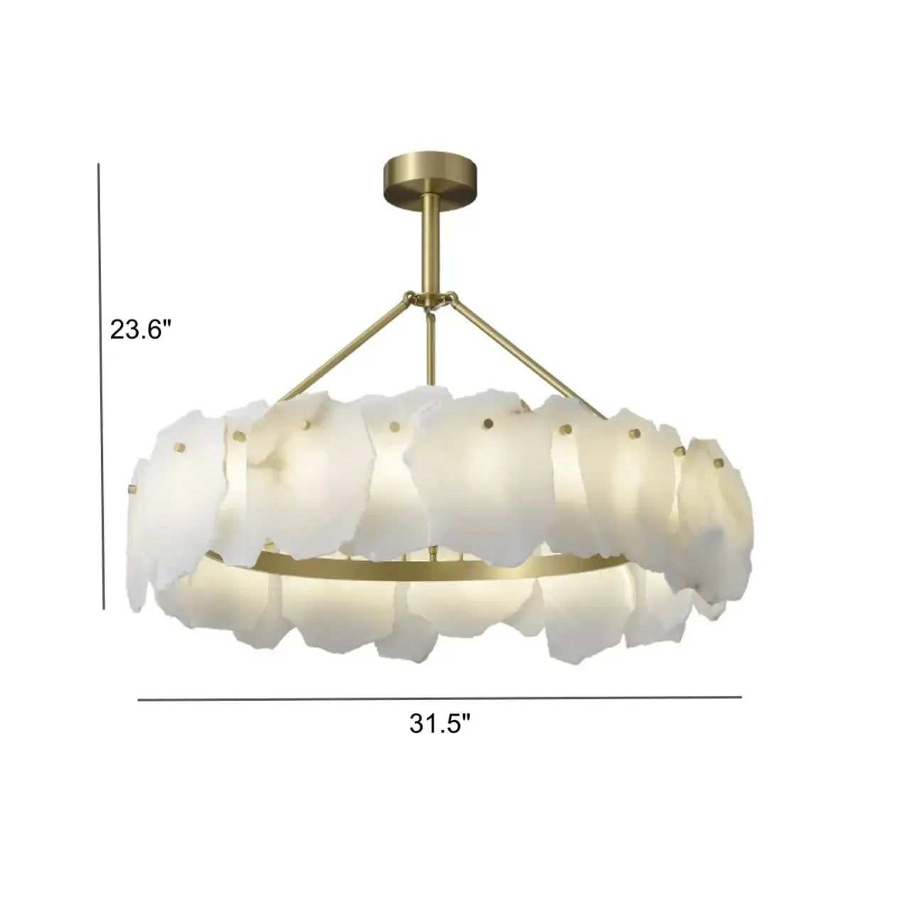Lustre circulaire en albâtre blanc avec tige de suspension en laiton
