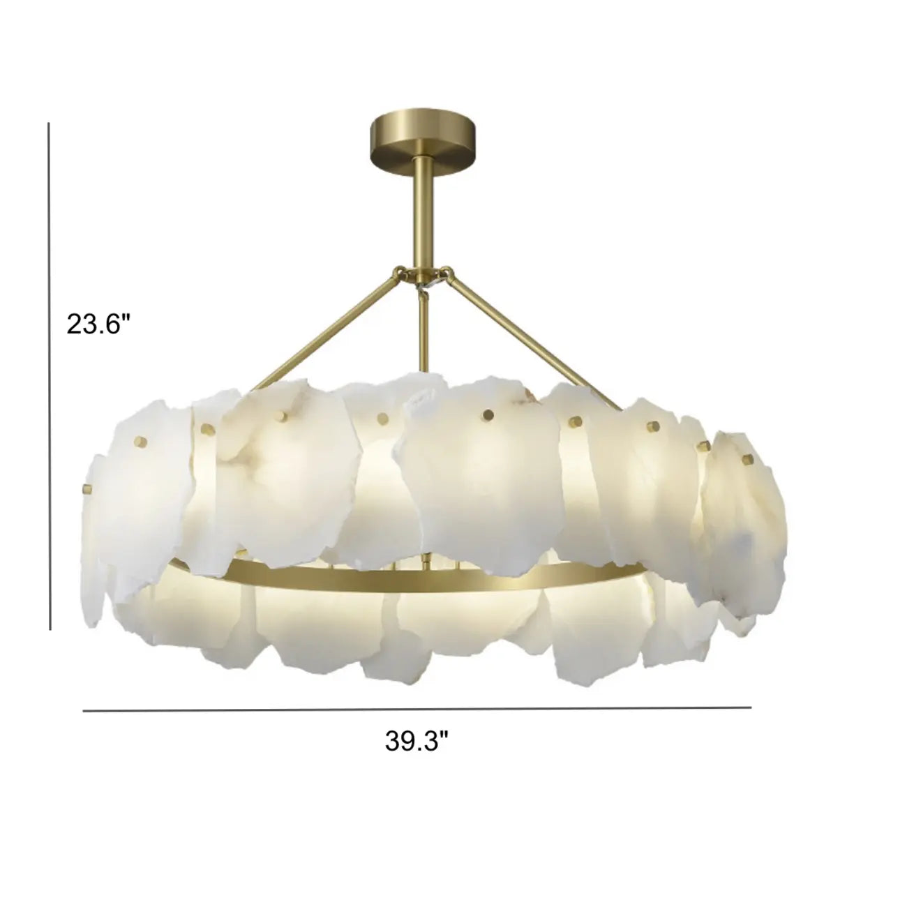 Lustre circulaire en albâtre blanc avec tige de suspension en laiton