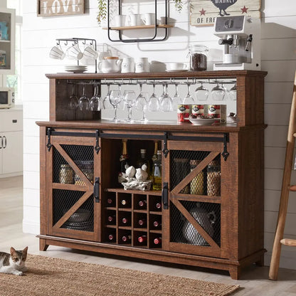 Armoire de rangement traditionnelle américaine en bois pour bar à vin