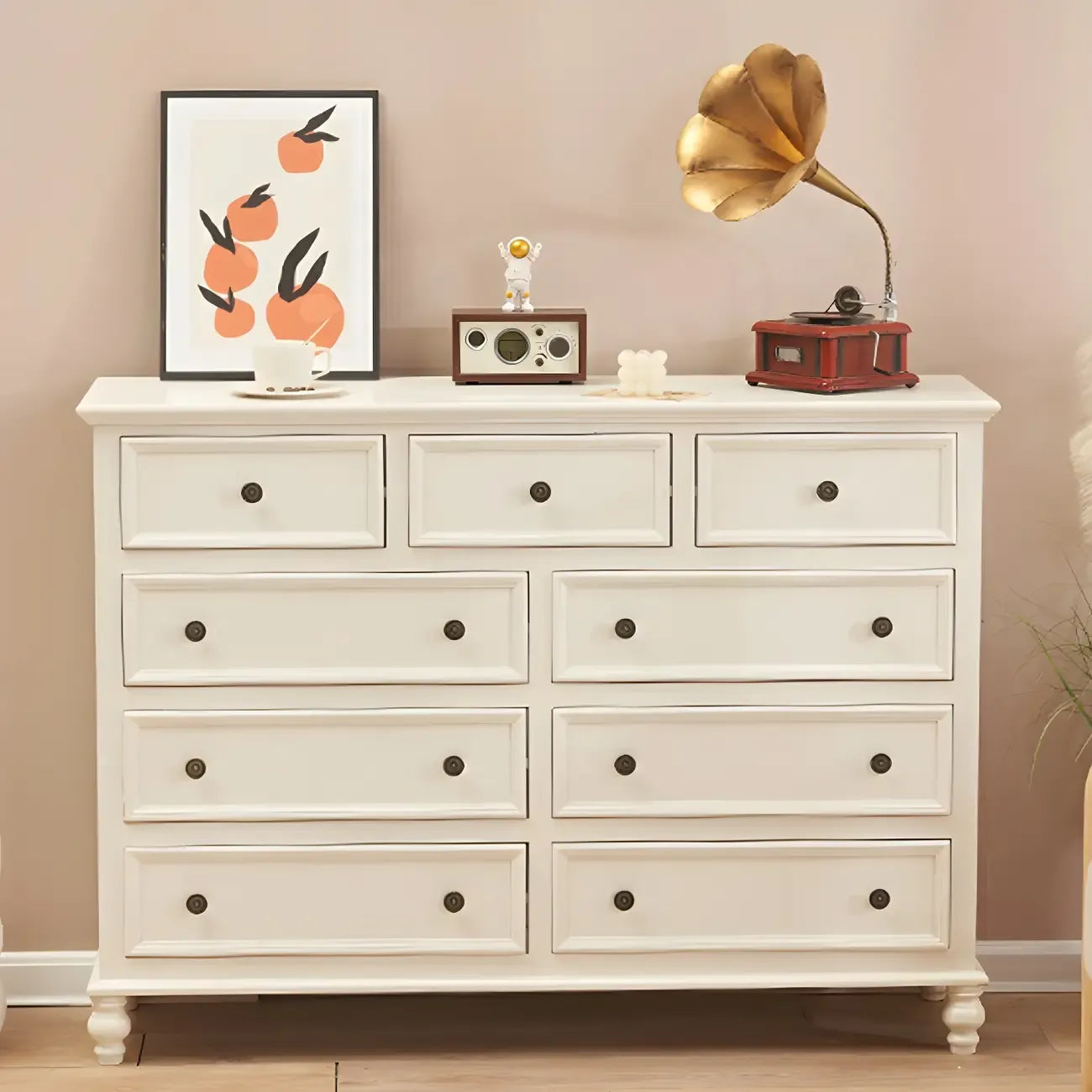 Coffre de rangement élégant et classique en bois laqué blanc et marron