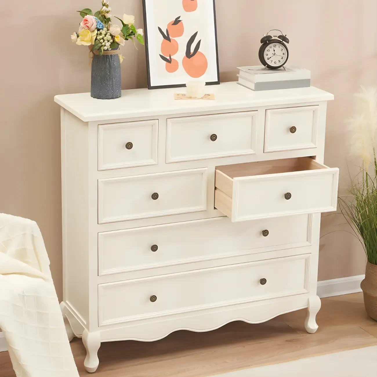 Coffre de rangement élégant et classique en bois laqué blanc et marron