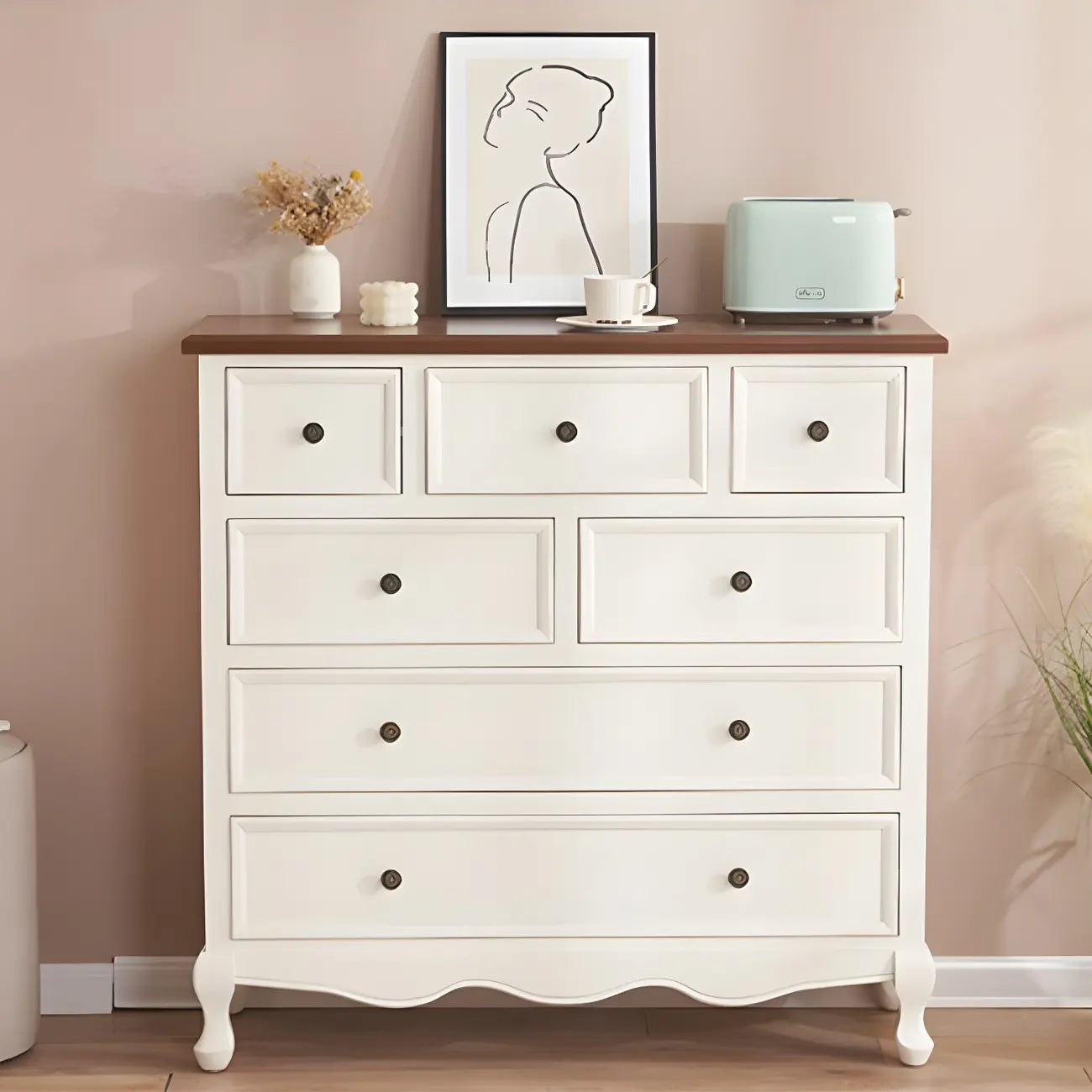 Coffre de rangement élégant et classique en bois laqué blanc et marron