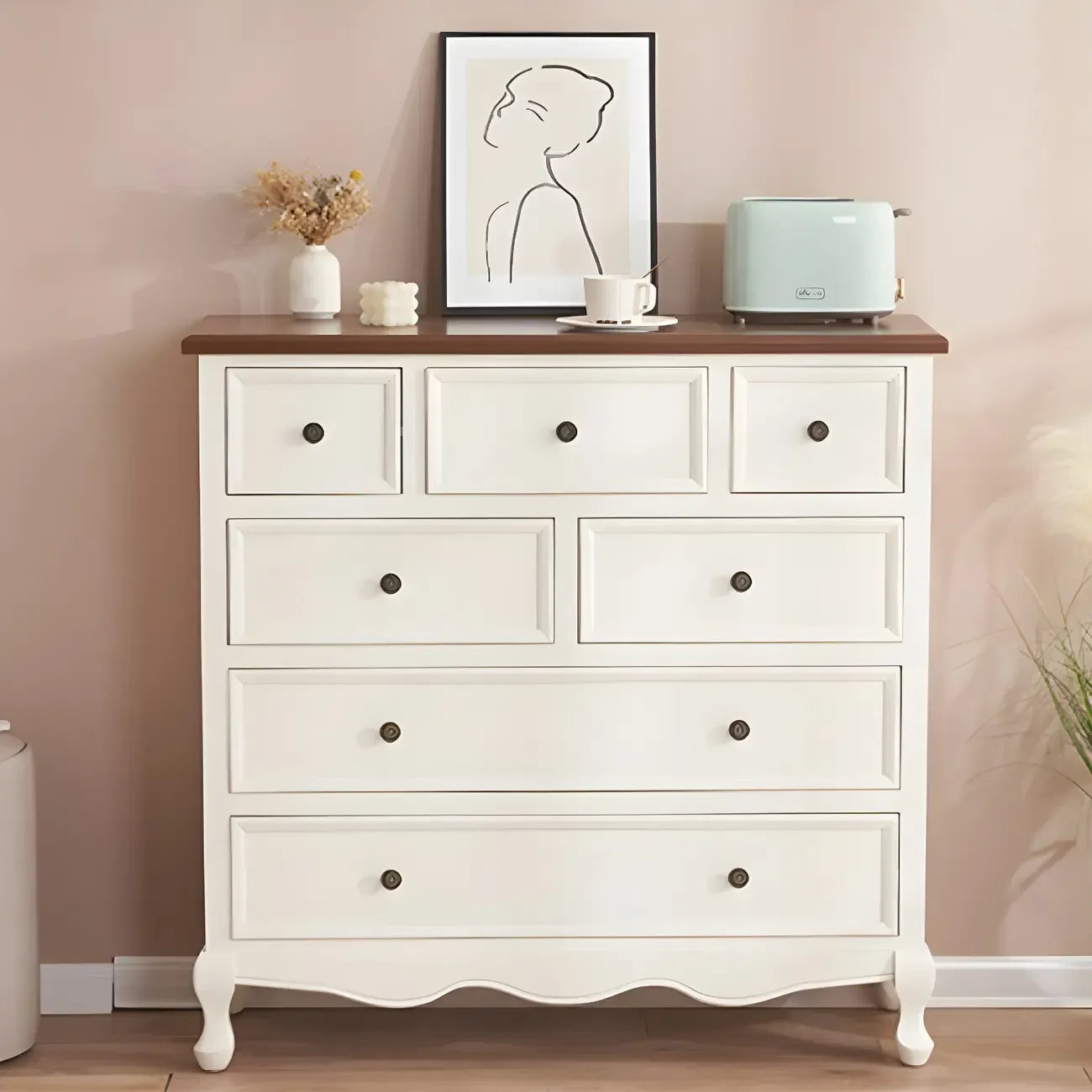 Coffre de rangement élégant et classique en bois laqué blanc et marron