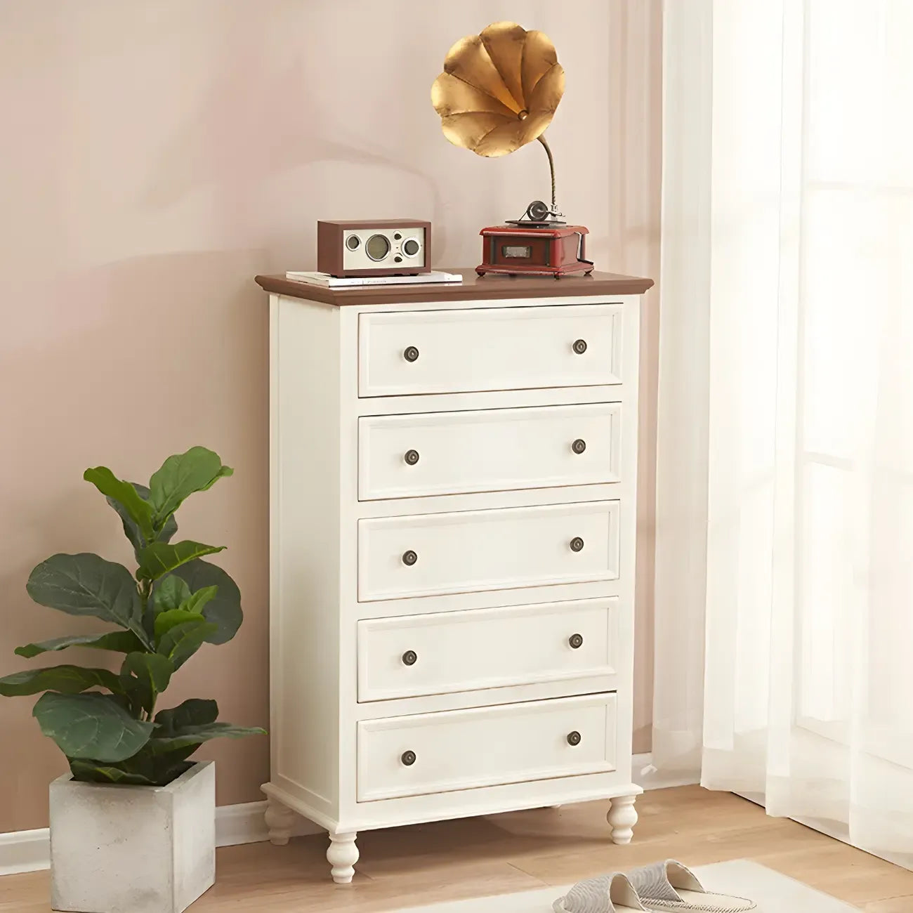 Coffre de rangement élégant et classique en bois laqué blanc et marron