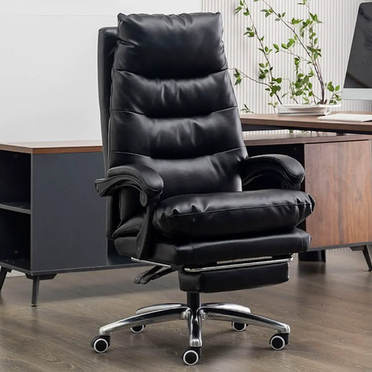 Fauteuil de direction ergonomique inclinable en cuir avec repose-pieds