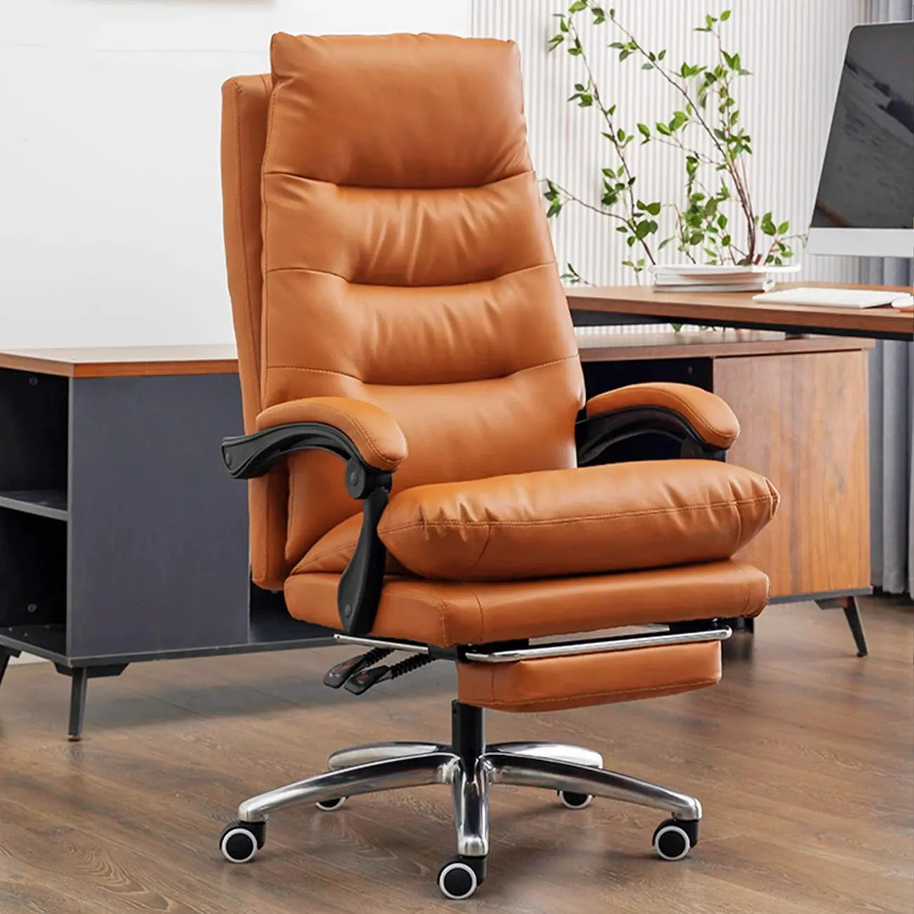 Fauteuil de direction ergonomique inclinable en cuir avec repose-pieds