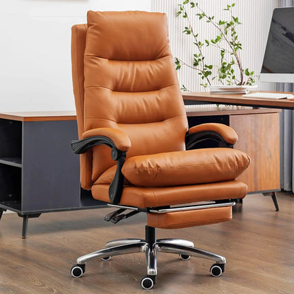 Fauteuil de direction ergonomique inclinable en cuir avec repose-pieds