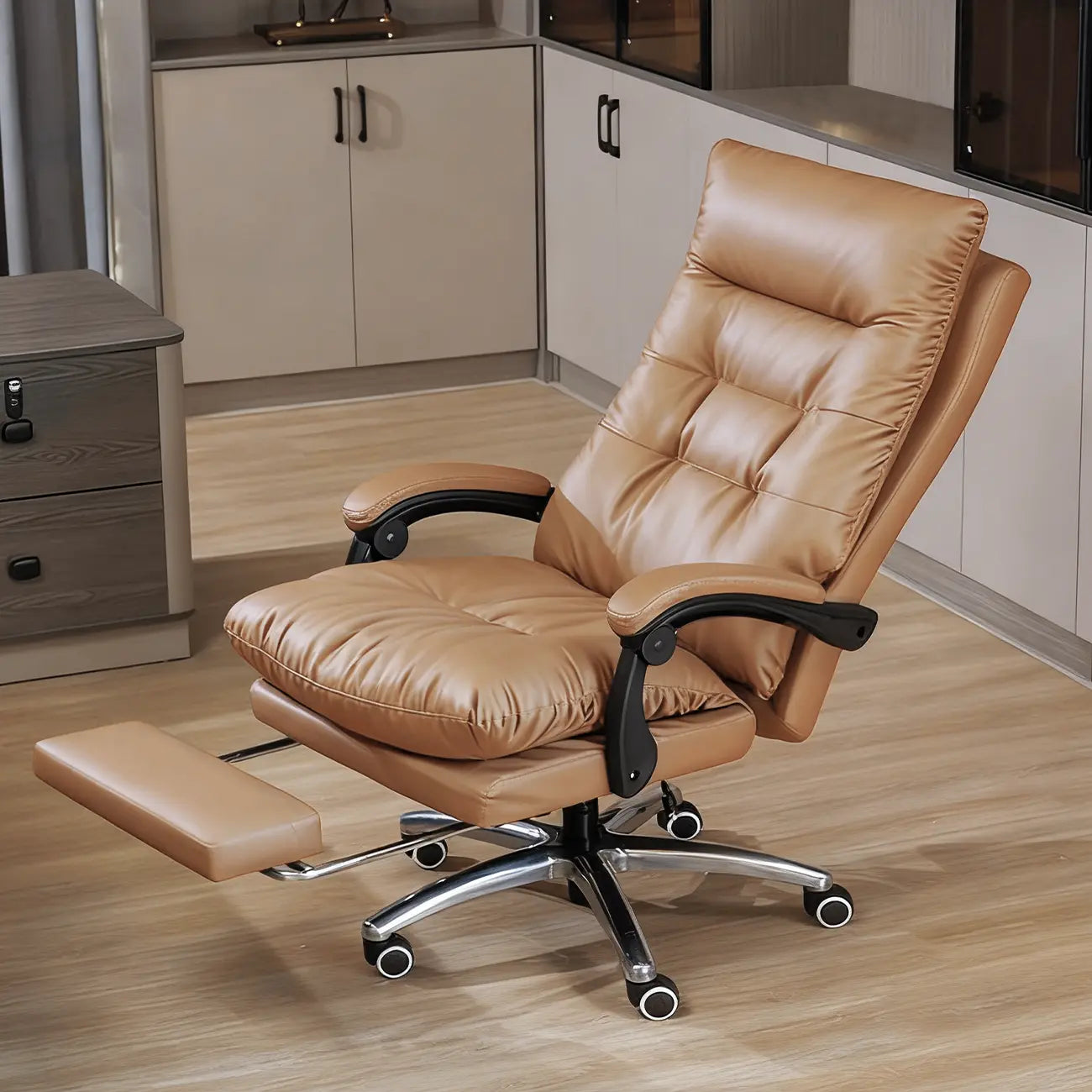 Fauteuil de direction ergonomique inclinable en cuir avec repose-pieds