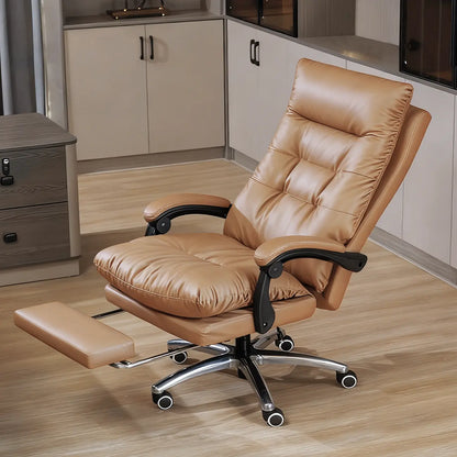 Fauteuil de direction ergonomique inclinable en cuir avec repose-pieds