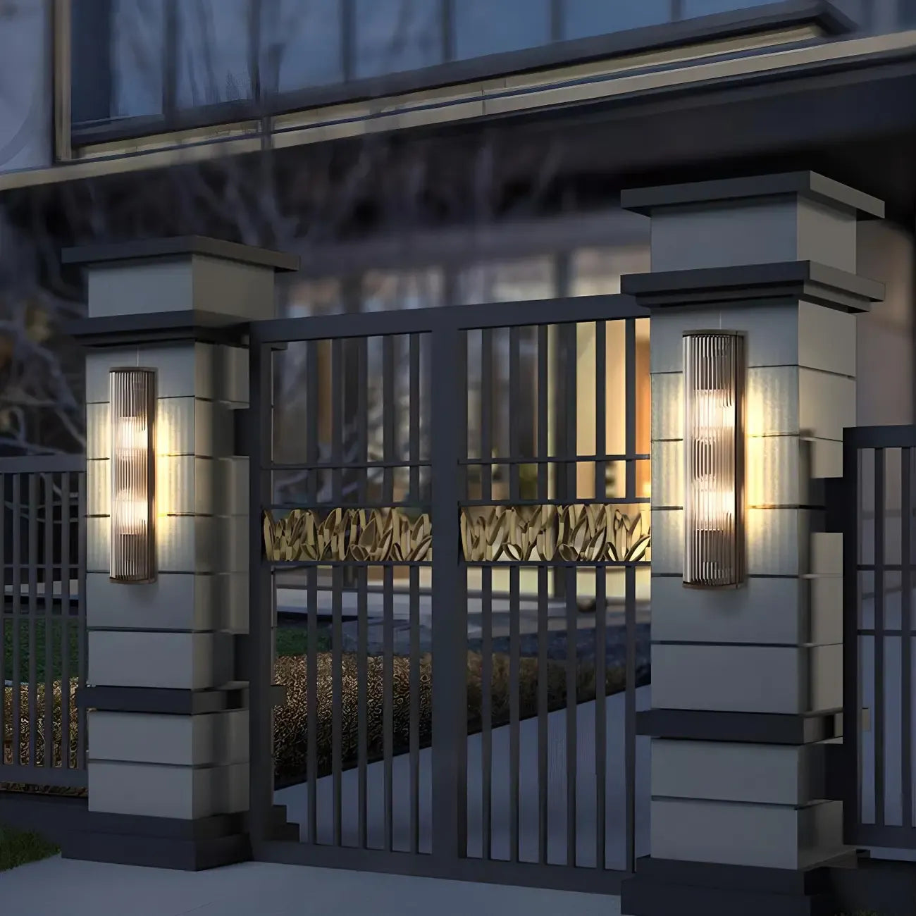 Applique murale d'extérieur verticale moderne en acier noir et acrylique transparent