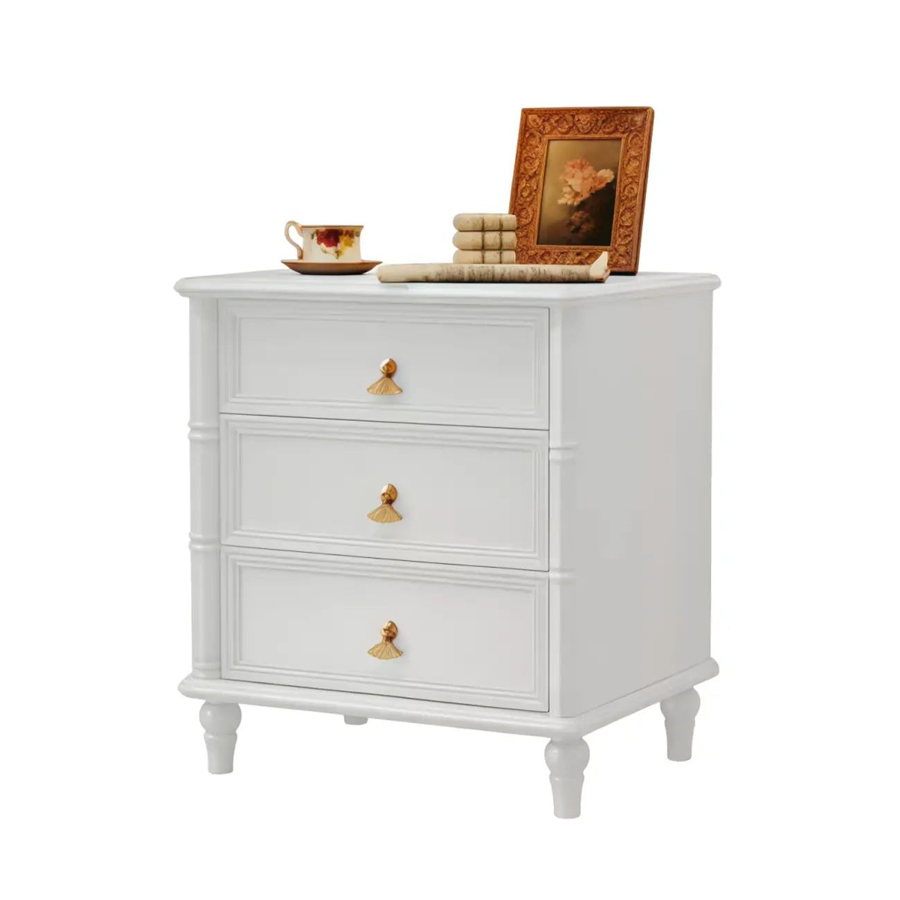 Table de chevet traditionnelle rectangulaire en bois massif noir à 3 tiroirs