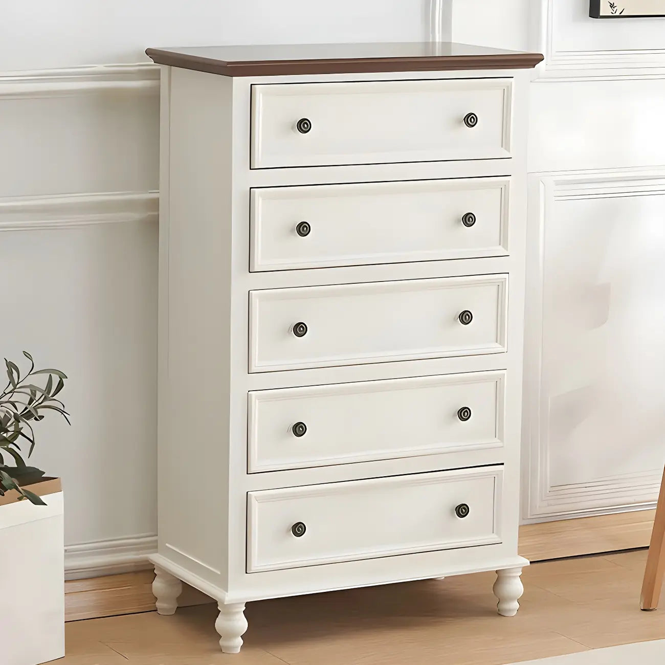 Coffre de rangement élégant et classique en bois laqué blanc et marron