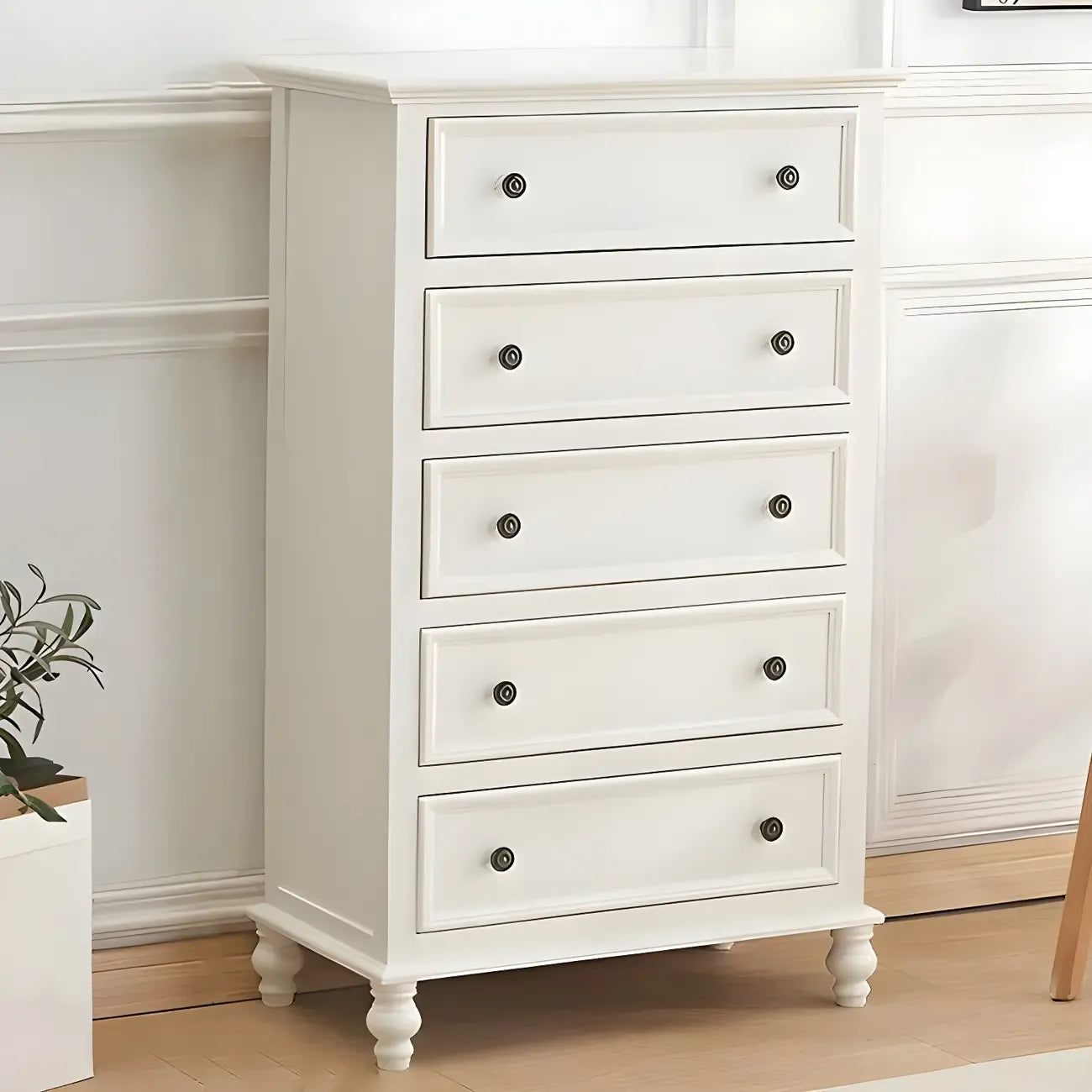 Coffre de rangement élégant et classique en bois laqué blanc et marron