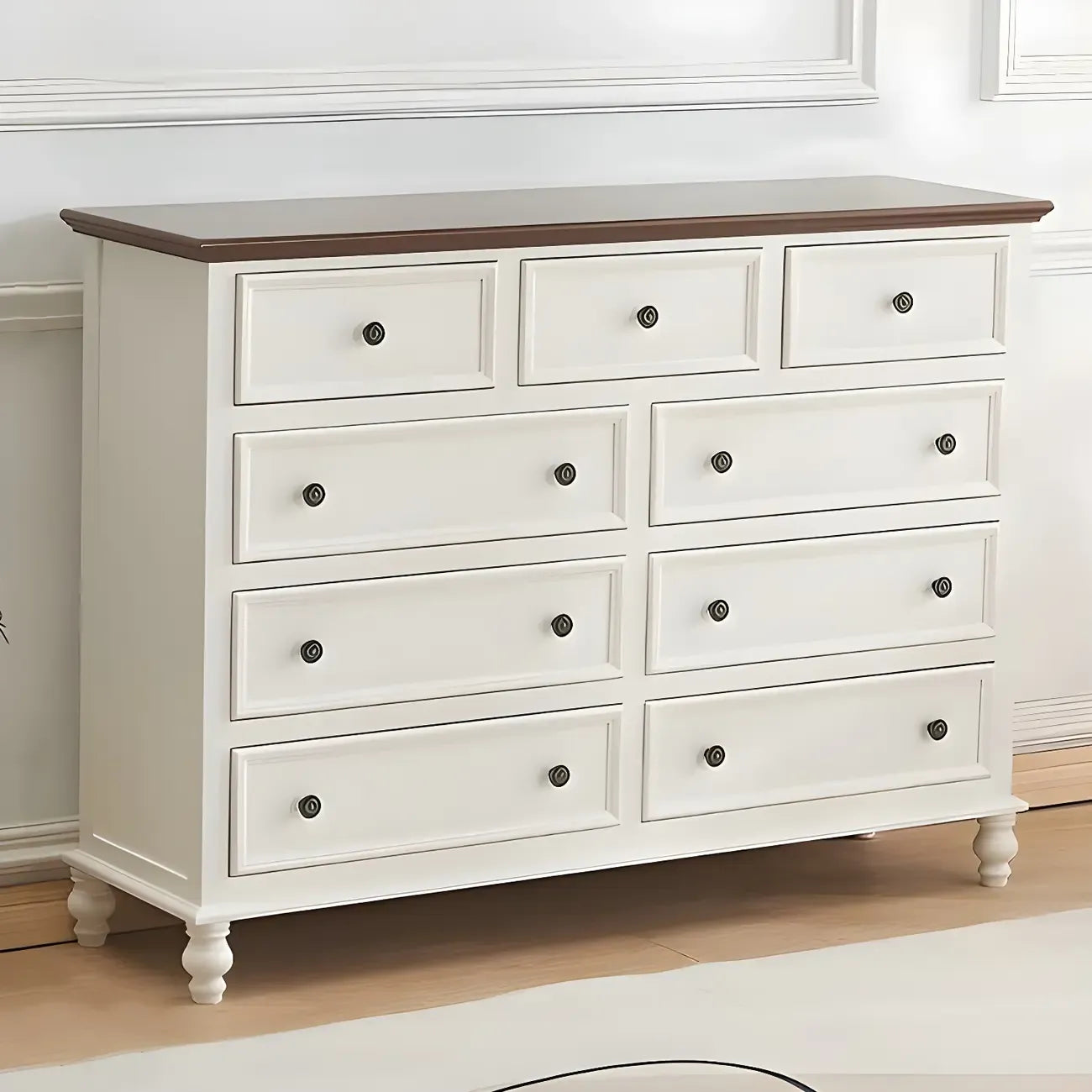 Coffre de rangement élégant et classique en bois laqué blanc et marron