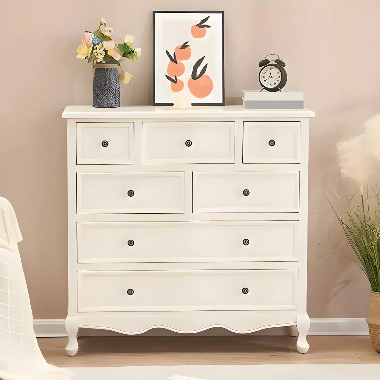 Coffre de rangement élégant et classique en bois laqué blanc et marron