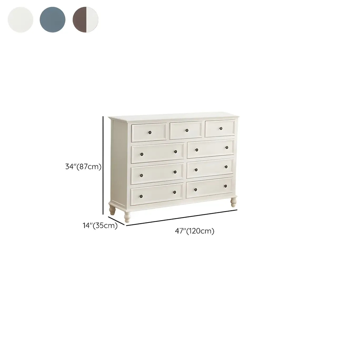 Coffre de rangement élégant et classique en bois laqué blanc et marron