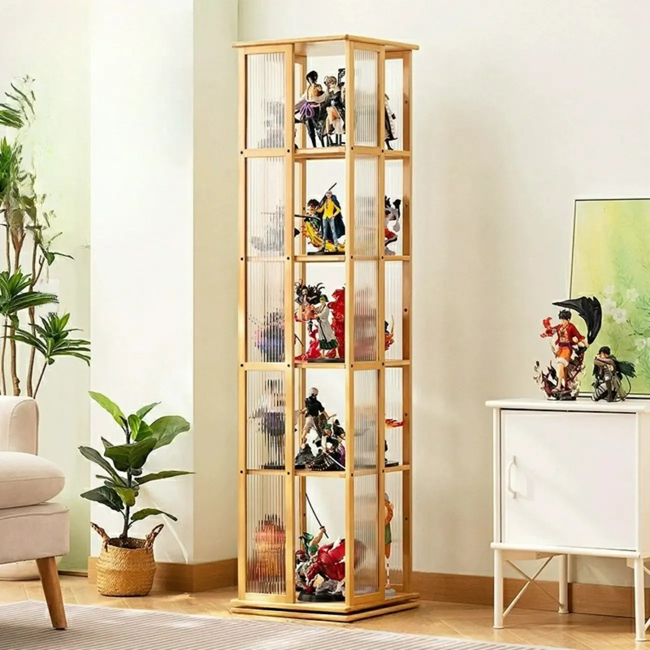 Vitrine ouverte haute et étroite en bambou noir moderne