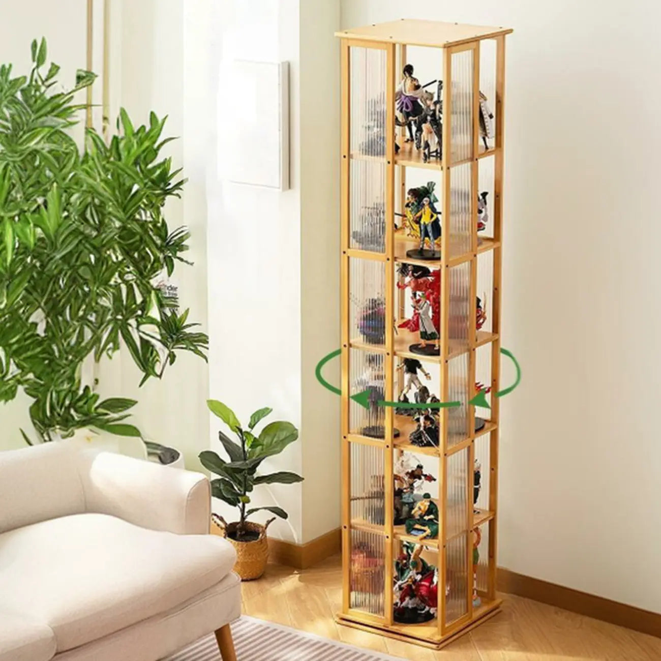 Vitrine ouverte haute et étroite en bambou noir moderne