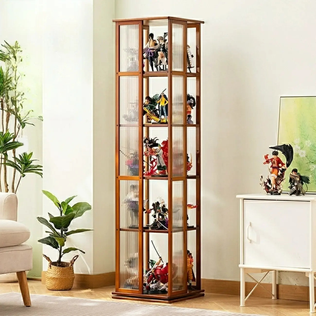 Vitrine ouverte haute et étroite en bambou noir moderne