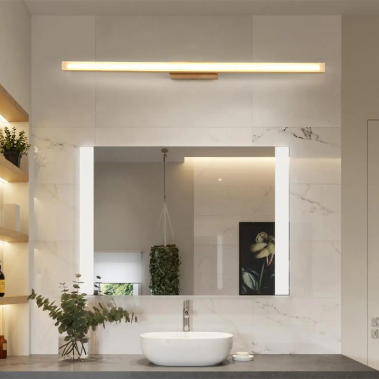 Applique murale élégante en bois avec abat-jour en acrylique pour salle de bain