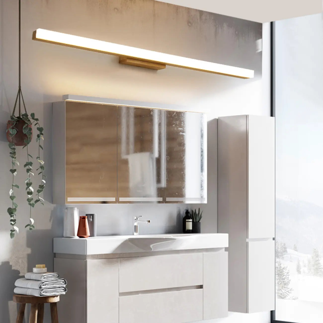 Applique murale élégante en bois avec abat-jour en acrylique pour salle de bain