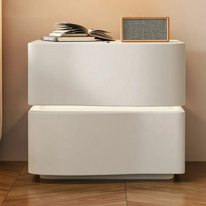 Table de chevet moderne à 3 tiroirs en bois blanc ondulé