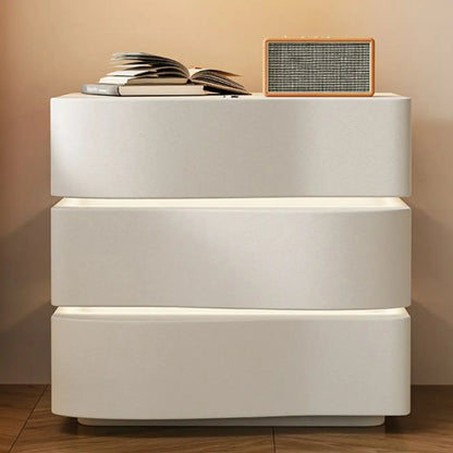 Table de chevet moderne à 3 tiroirs en bois blanc ondulé