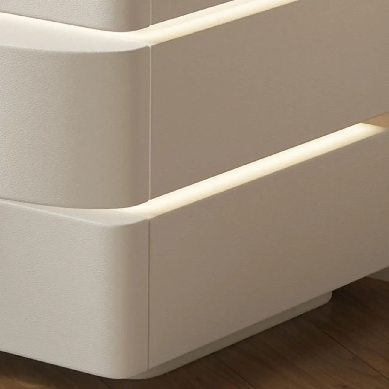 Table de chevet moderne à 3 tiroirs en bois blanc ondulé