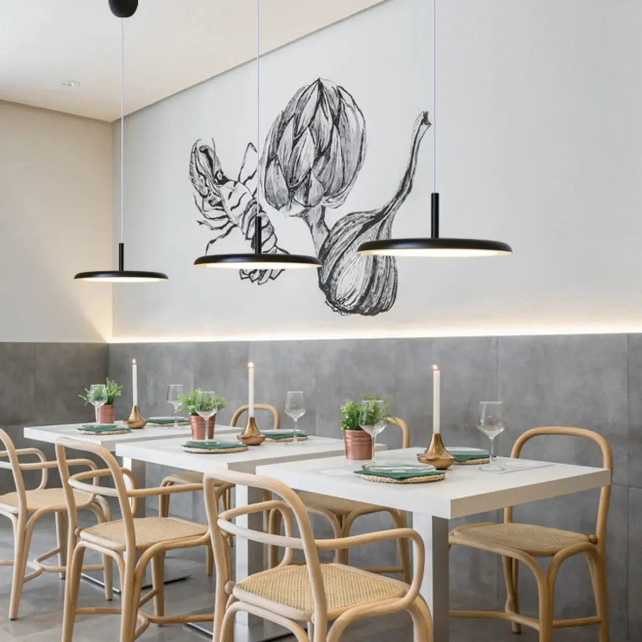 Suspension LED ronde moderne à longueur réglable pour salle à manger