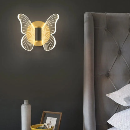 Applique murale LED papillon unique avec base en bois pour chambre