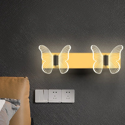 Applique murale LED papillon unique avec base en bois pour chambre