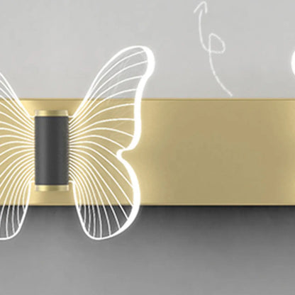 Applique murale LED papillon unique avec base en bois pour chambre