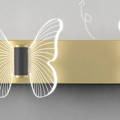 Applique murale LED papillon unique avec base en bois pour chambre