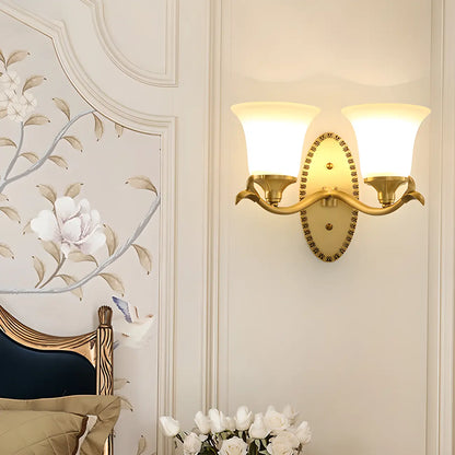 Applique murale en laiton de 25 à 35 cm avec abat-jour en verre pour chambre à coucher