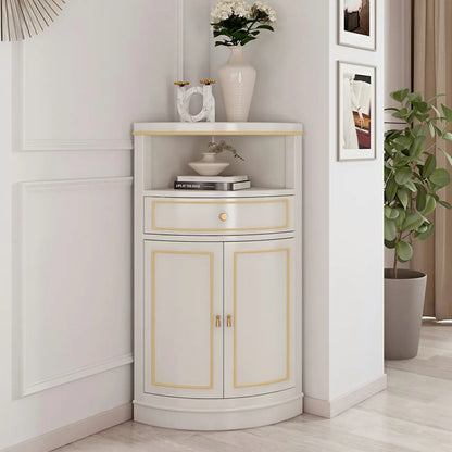 Meuble d'angle en bois gris antique avec accents dorés