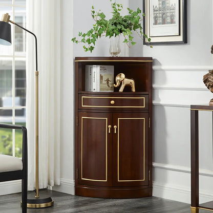 Meuble d'angle en bois gris antique avec accents dorés